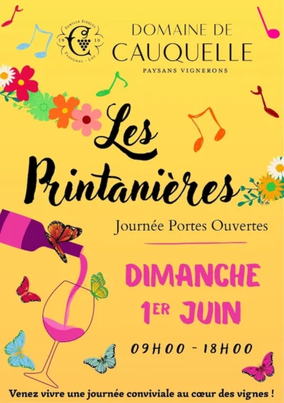 affiche de la journée portes ouvertes Les Printanières du 1er juin 2025 ayant lieu au Domaine de Cauquelle