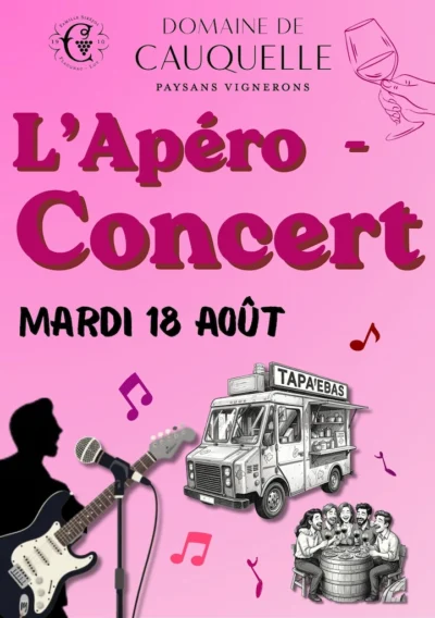 APERO-CONCERT 1_au Domaine de Cauquelle_saison 2026 affiche apéro concert du mardi 18 août 2026 au Domaine de Cauquelle