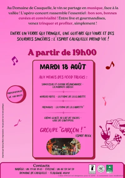 APERO-CONCERT 2_au Domaine de Cauquelle_saison 2026 programme de l'apéro concert du mardi 18 août 2026 au Domaine de Cauquelle